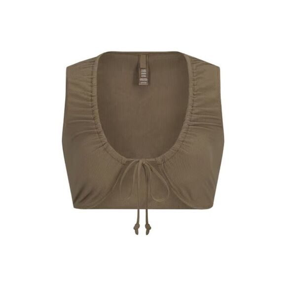 NWT RARE SKIMS Soft Lounge Tie Front Super Crop Top in Moss Green - Picture 2 of 4